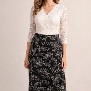 Judith Hart Black Skirt with Cream Floral Embroidery
